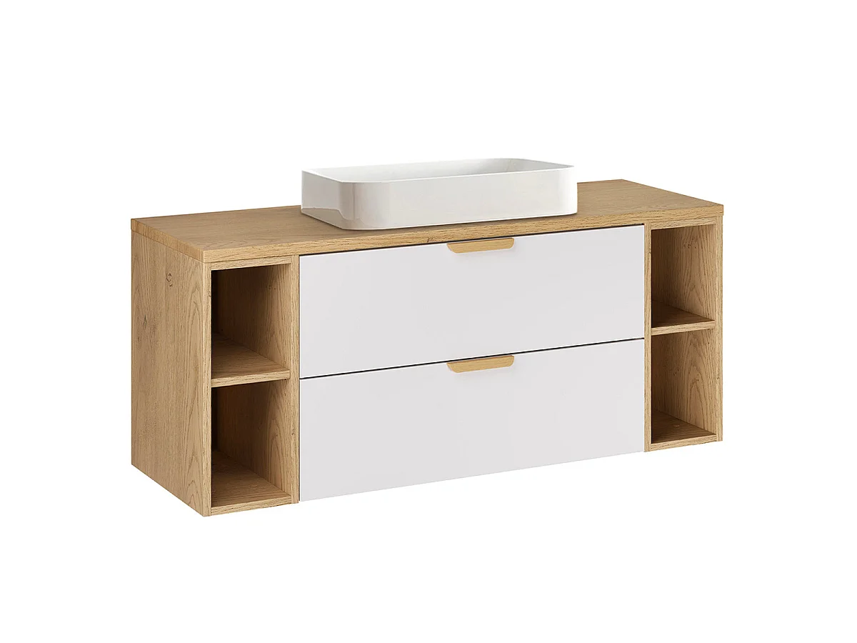Ensemble meuble simple vasque 120cm 4 niches et colonne Oria Blanc mat