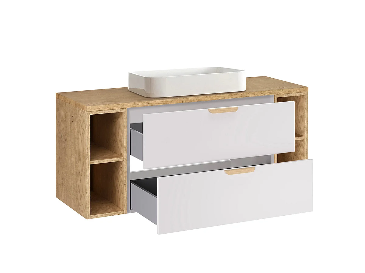 Ensemble meuble simple vasque 120cm 4 niches et colonne Oria Blanc mat