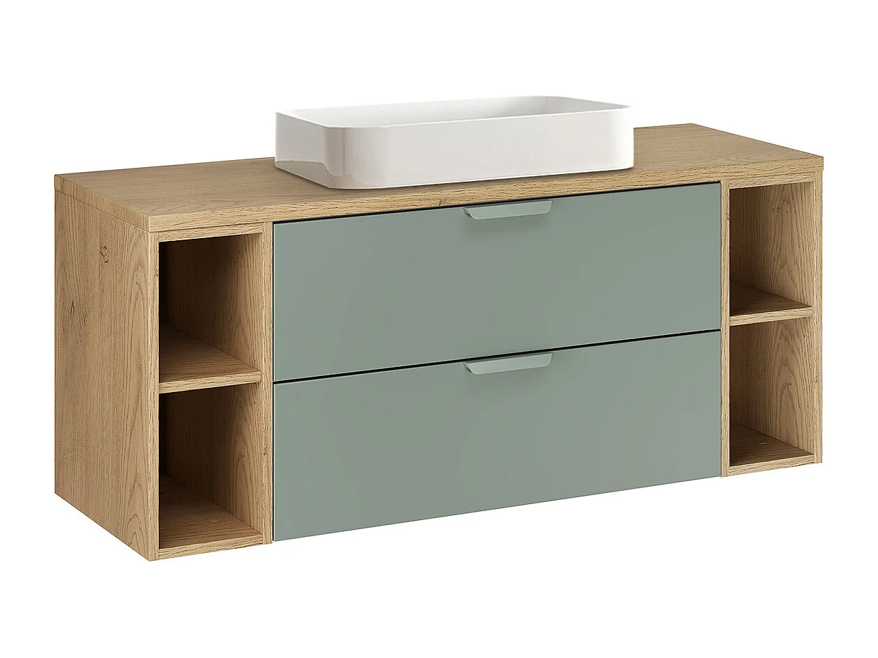 Ensemble meuble simple vasque 120cm 4 niches et colonne Oria Vert mat