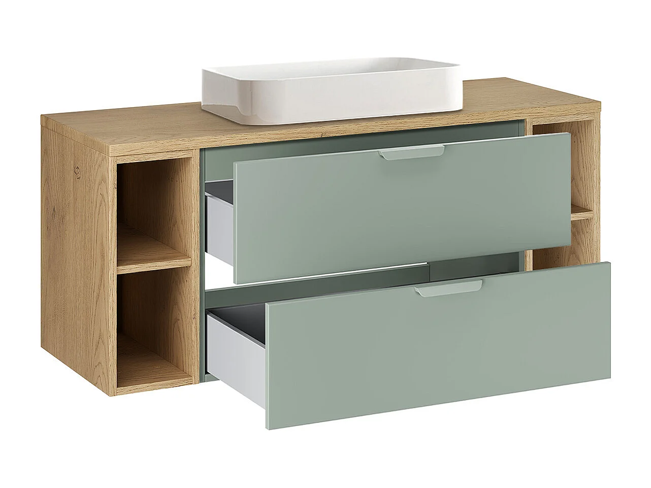 Ensemble meuble simple vasque 120cm 4 niches et colonne Oria Vert mat