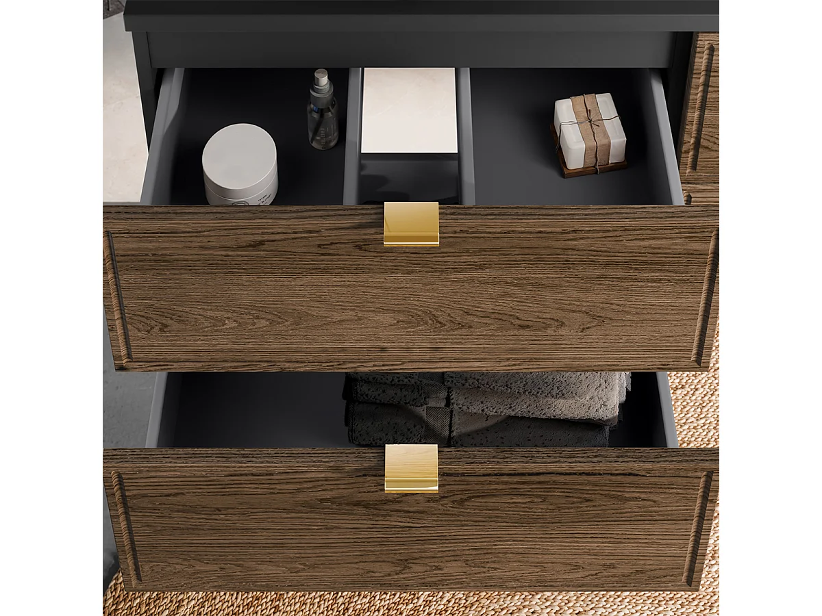 Conjunto móvel lavatório simples 80cm coluna e espelho Elena Madeira e preto