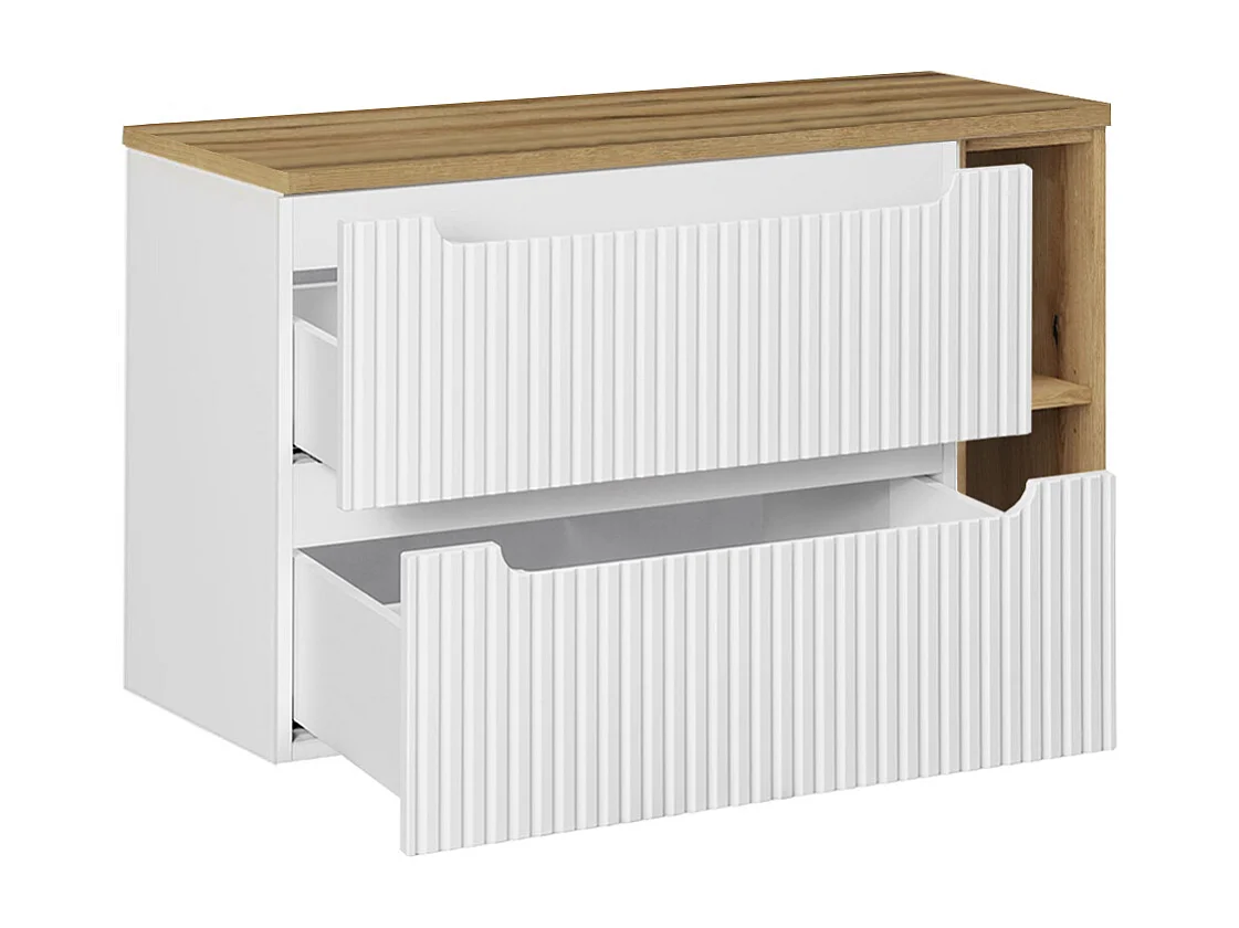 Ensemble meuble simple vasque 100cm 2 tiroirs 2 niches et colonne Riva Blanc et Bois