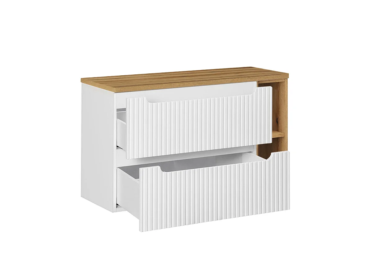 Ensemble meuble simple vasque 100cm 2 tiroirs 2 niches et colonne Riva Blanc et Bois