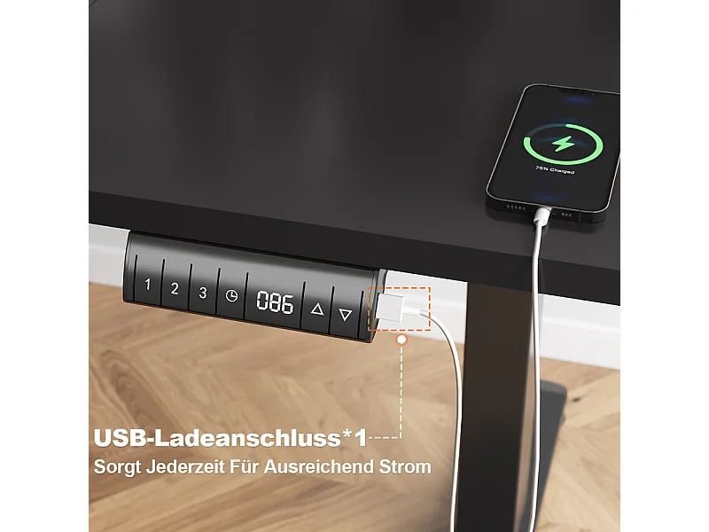 Bureau électrique réglable en hauteur avec prise USB, plateau pour câbles, bureau d'ordinateur, bureau debout avec rappel d'activités sédentaires, 140 x 70 cm
