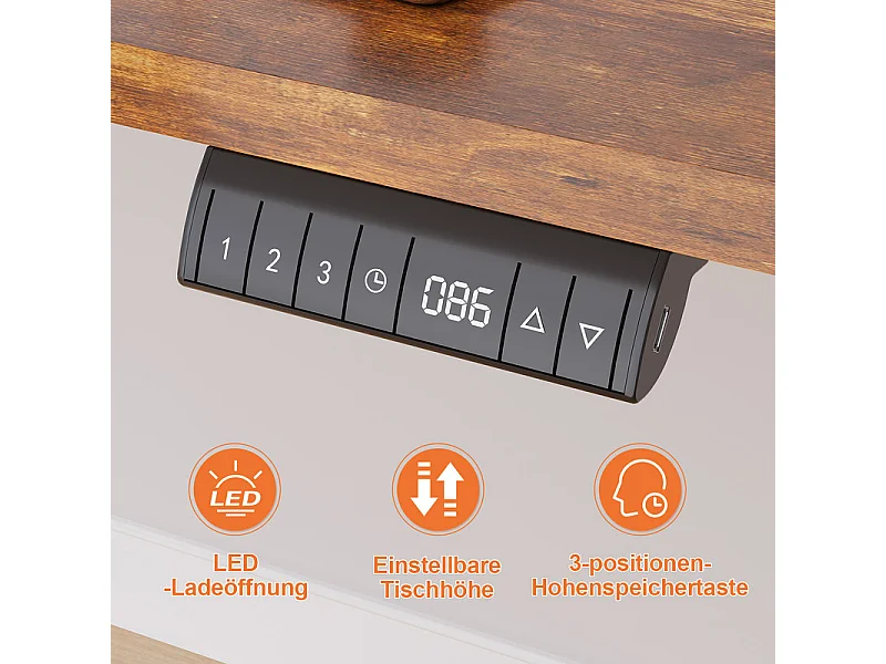 Bureau électrique réglable en hauteur avec prise USB, plateau pour câbles, bureau d'ordinateur, bureau debout avec rappel d'activités sédentaires, 160 x 80 cm