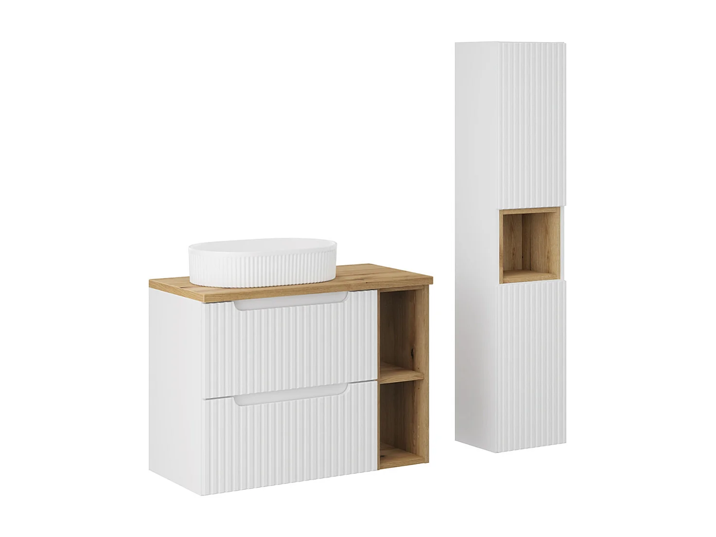 Set di mobili da bagno con lavabo Riva bianco e marrone 80cm