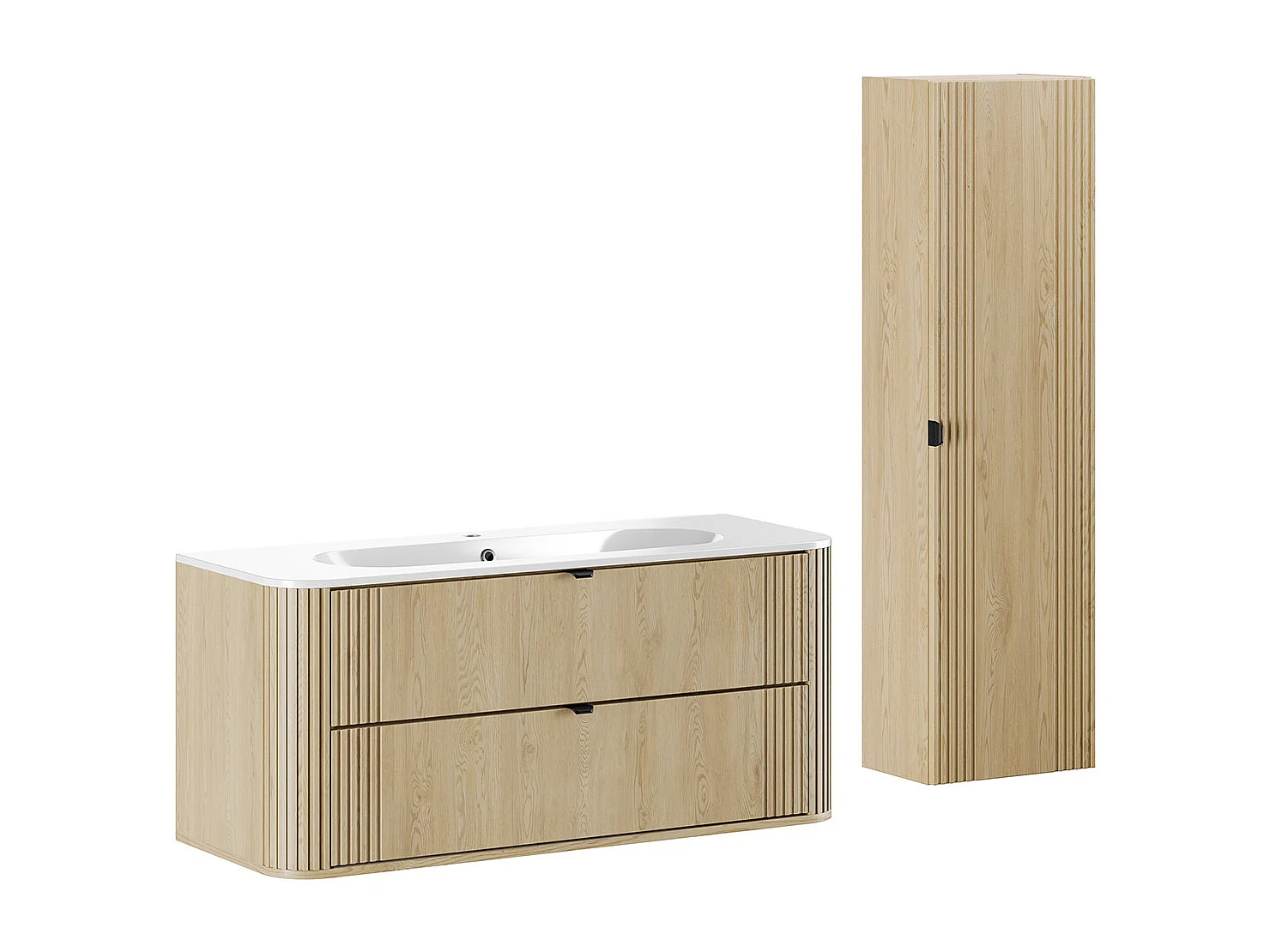 Ensemble meuble simple vasque encastrée 120cm et colonne Mila Bois