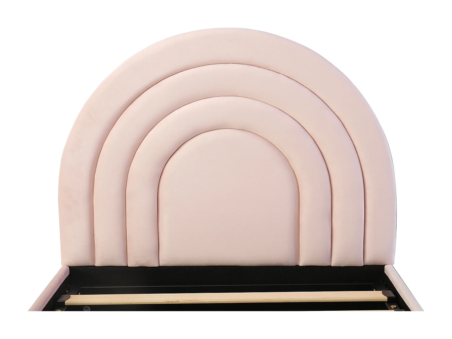 Lit coffre enfant 90x200 cm en velours avec tête de lit arc-en-ciel - rose