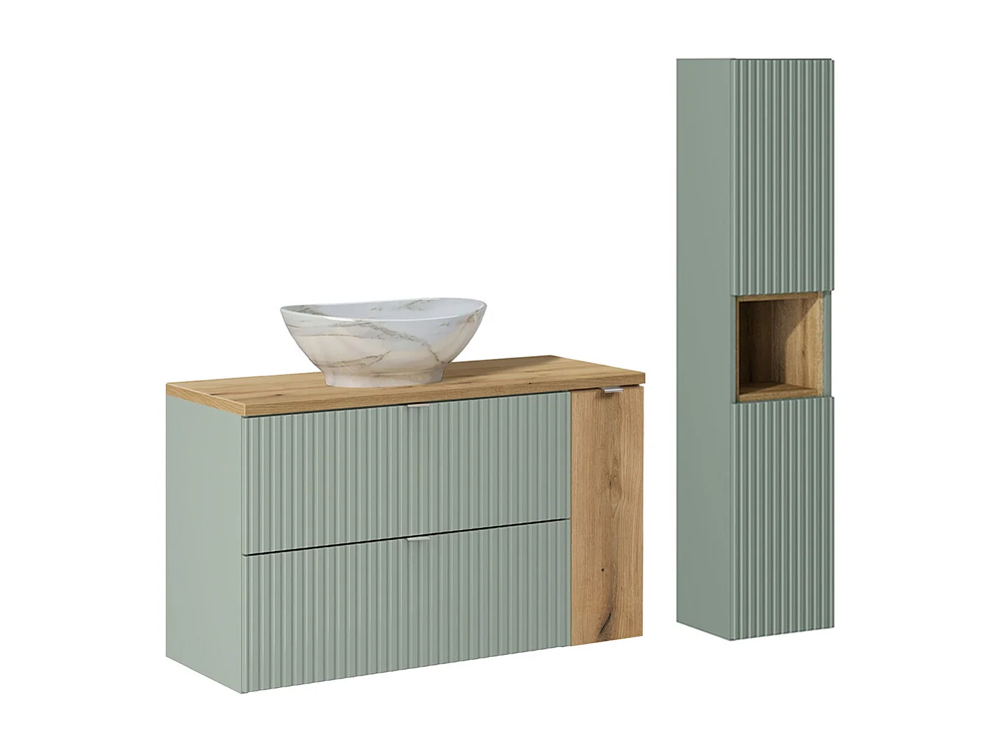Ensemble meuble simple vasque 100cm et colonne Jade Vert et Bois
