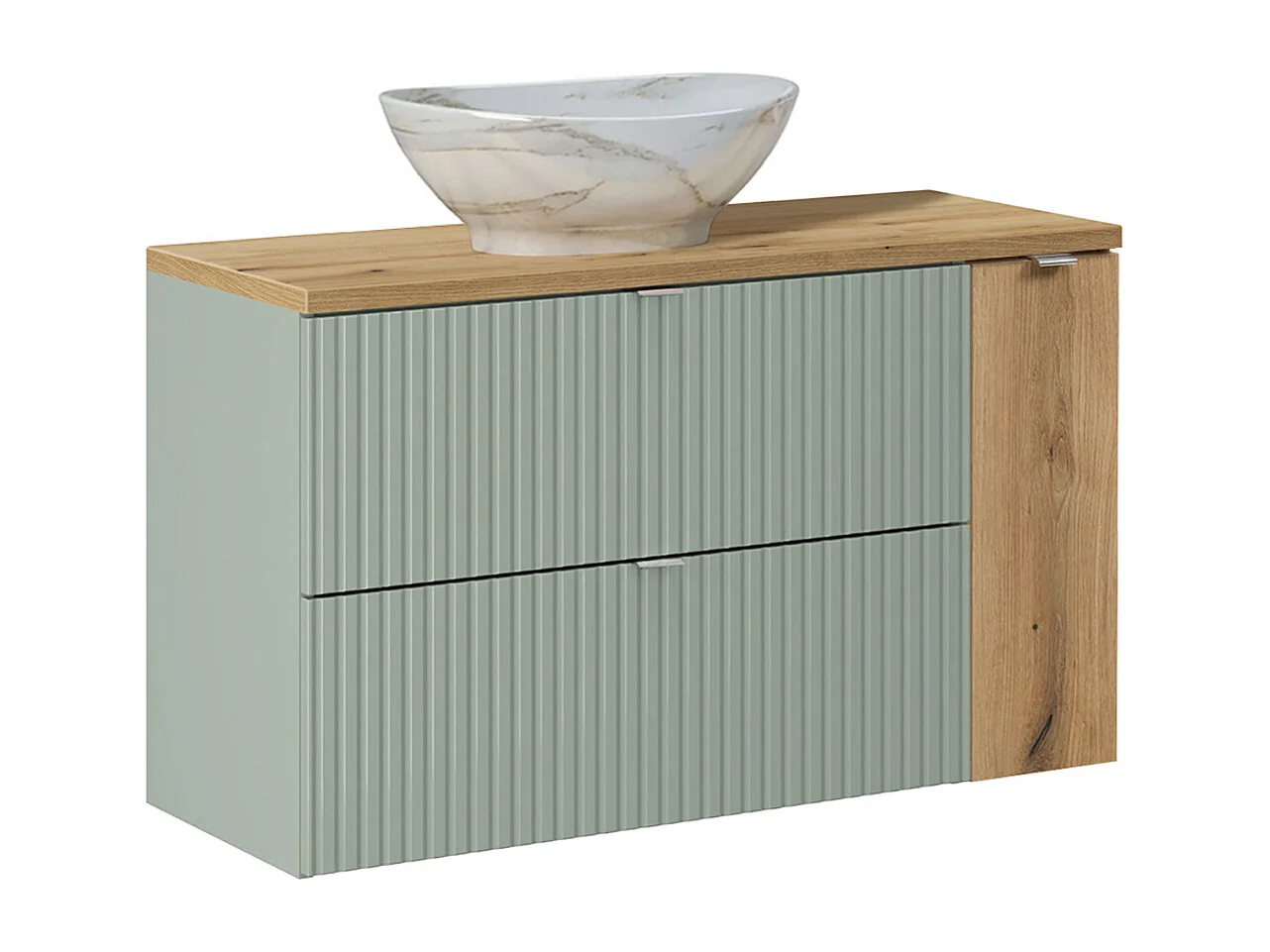 Ensemble meuble simple vasque 100cm et colonne Jade Vert et Bois