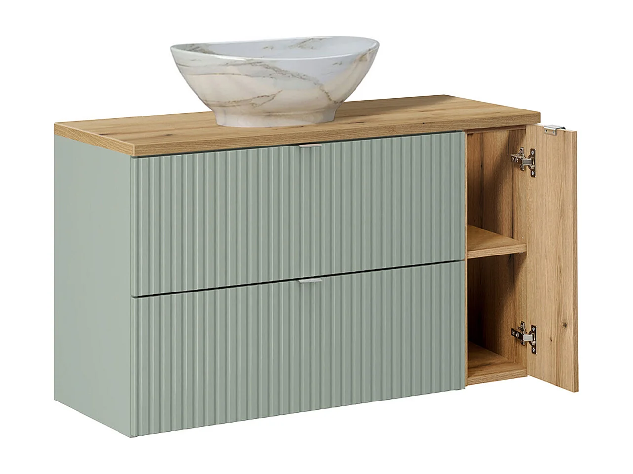 Ensemble meuble simple vasque 100cm et colonne Jade Vert et Bois