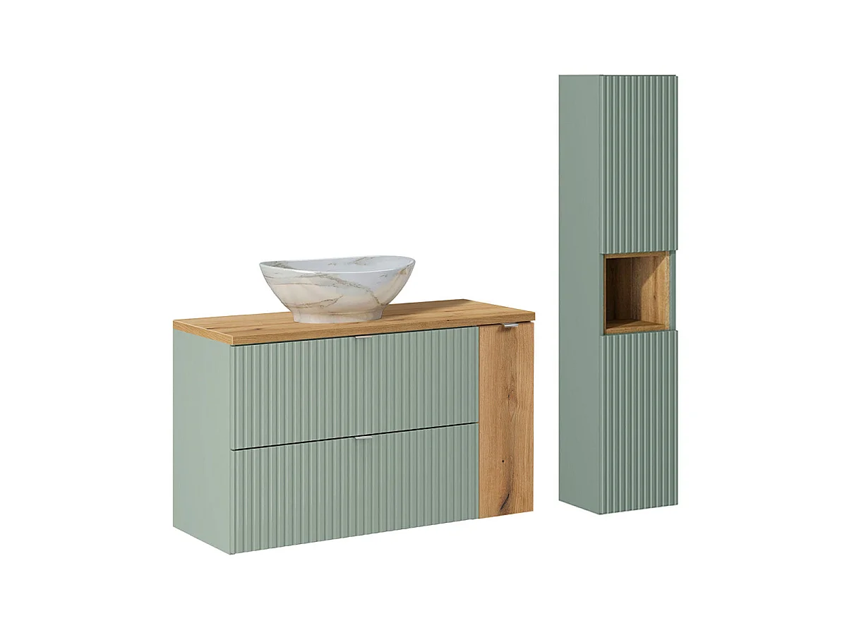 Ensemble meuble simple vasque 100cm et colonne Jade Vert et Bois