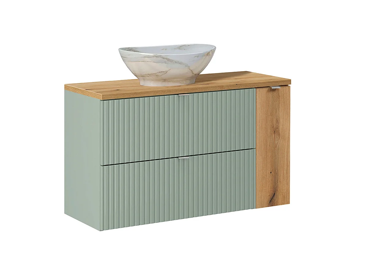 Ensemble meuble simple vasque 100cm et colonne Jade Vert et Bois