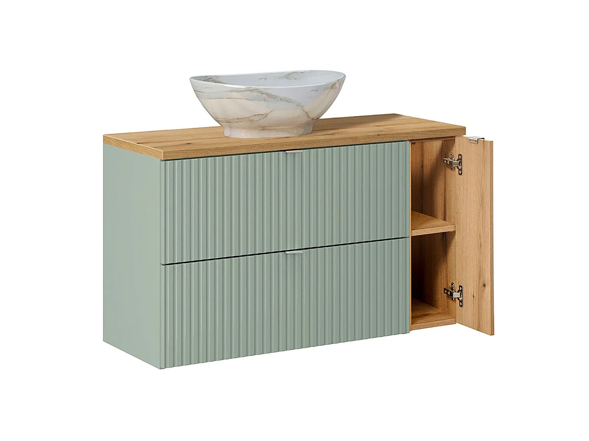 Ensemble meuble simple vasque 100cm et colonne Jade Vert et Bois