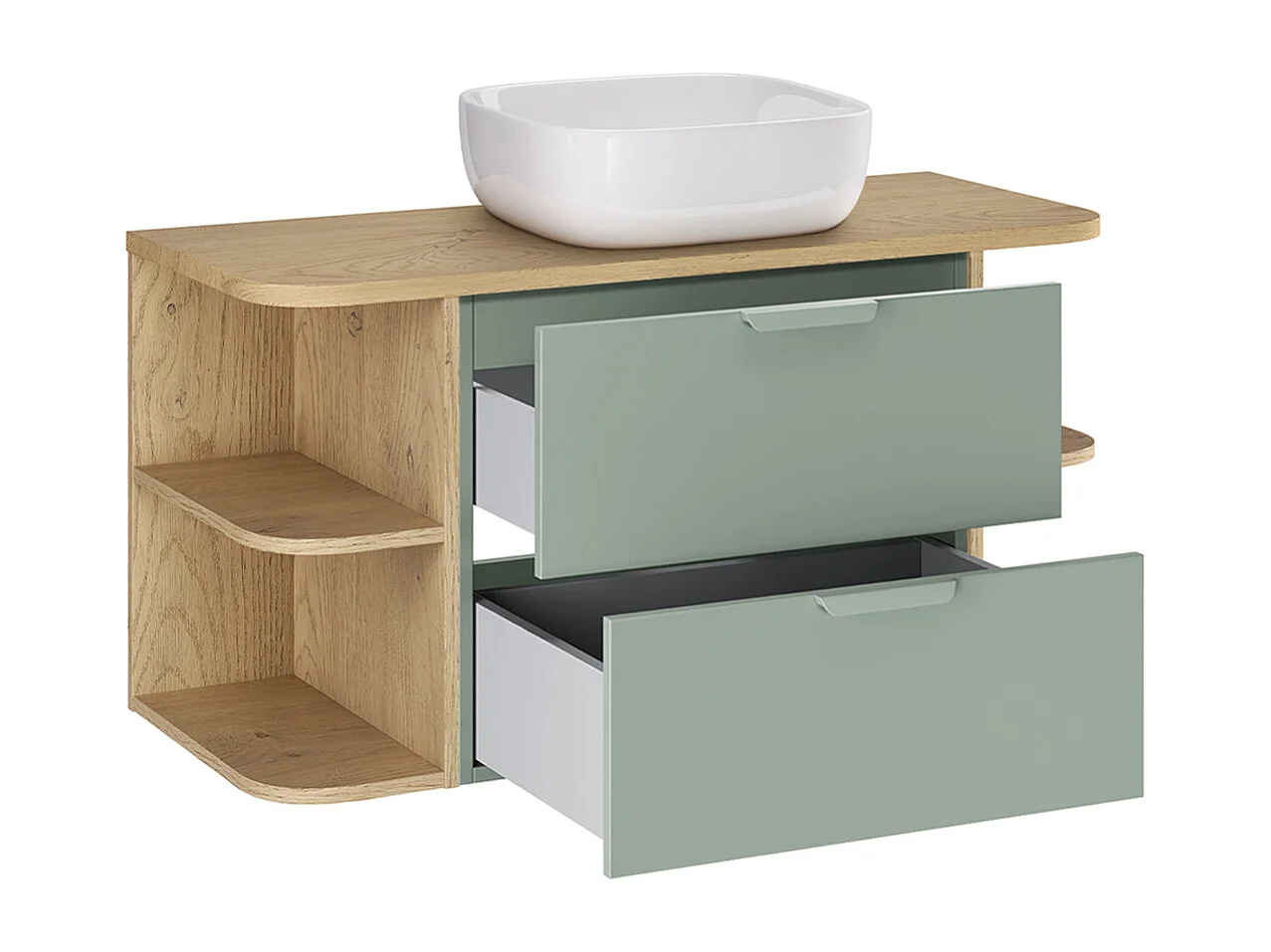 Ensemble meuble simple vasque 100cm niches arrondies et colonne Oria Vert mat