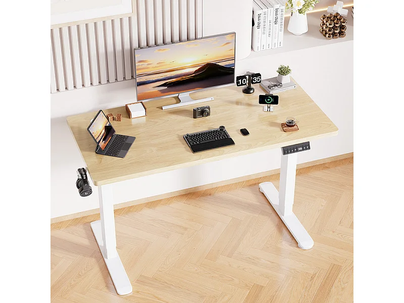Bureau électrique réglable en hauteur avec prise USB, plateau pour câbles, bureau d'ordinateur, bureau debout avec rappel d'activités sédentaires, 120 x 70 cm