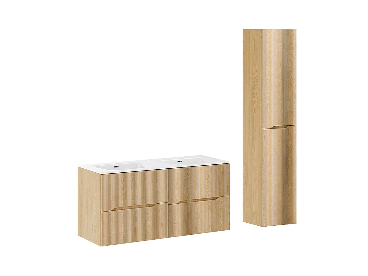 Ensemble meuble double vasque encastrée 120cm et colonne Isaline Bois