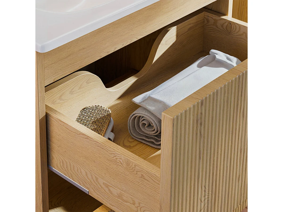 Ensemble meuble double vasque encastrée 120cm et colonne Isaline Bois