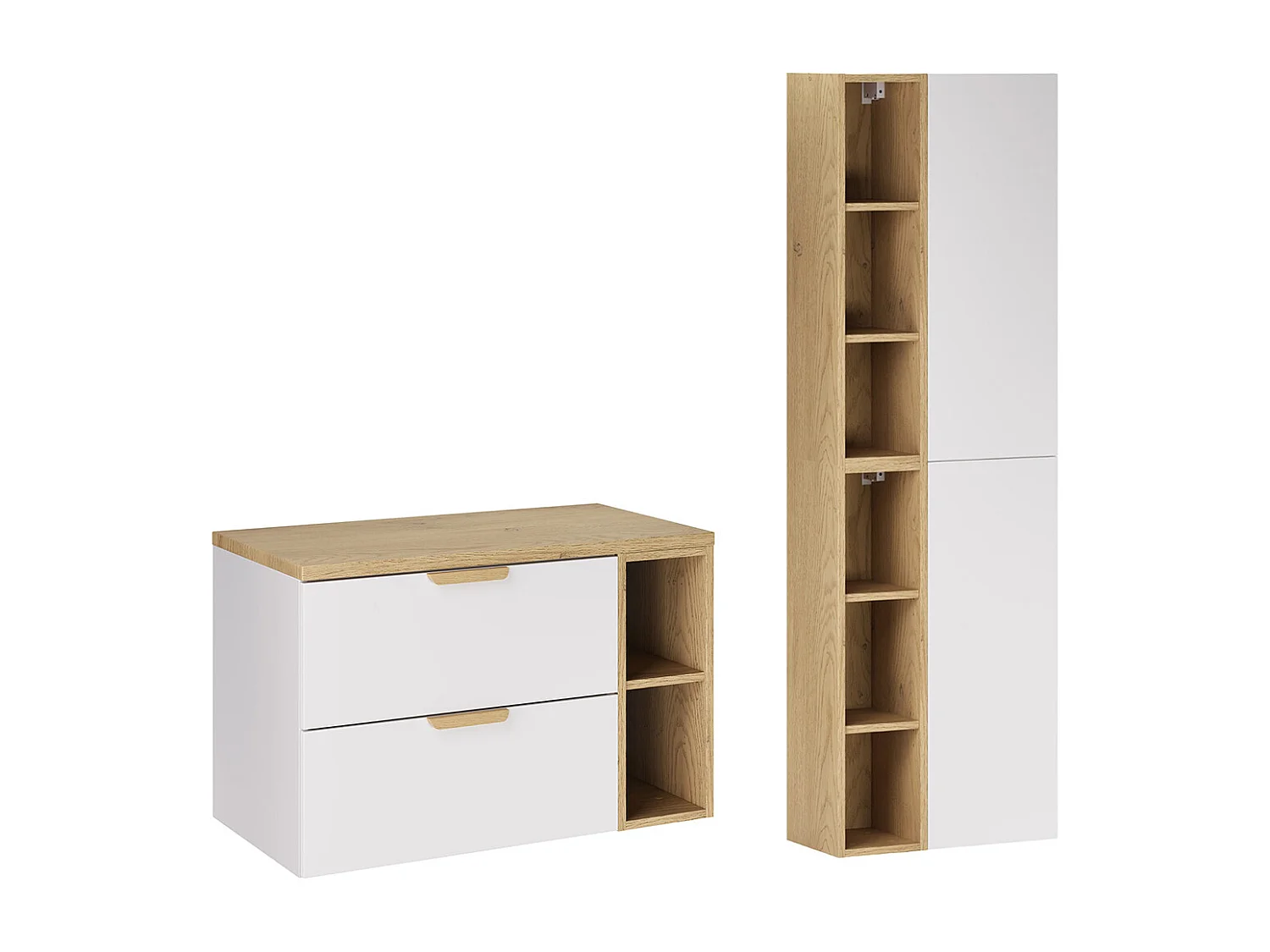 Set Waschtischunterschrank 80cm 2 Nischen und Säule Oria Weiß matt