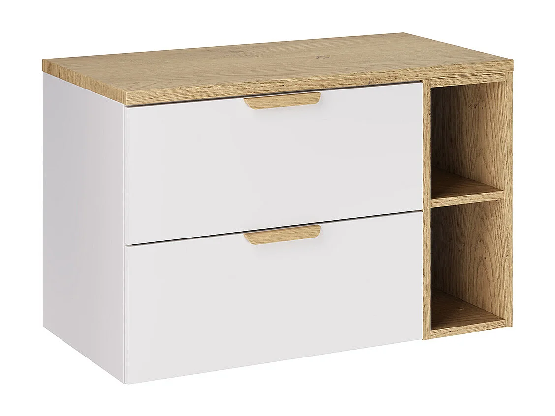 Set Waschtischunterschrank 80cm 2 Nischen und Säule Oria Weiß matt