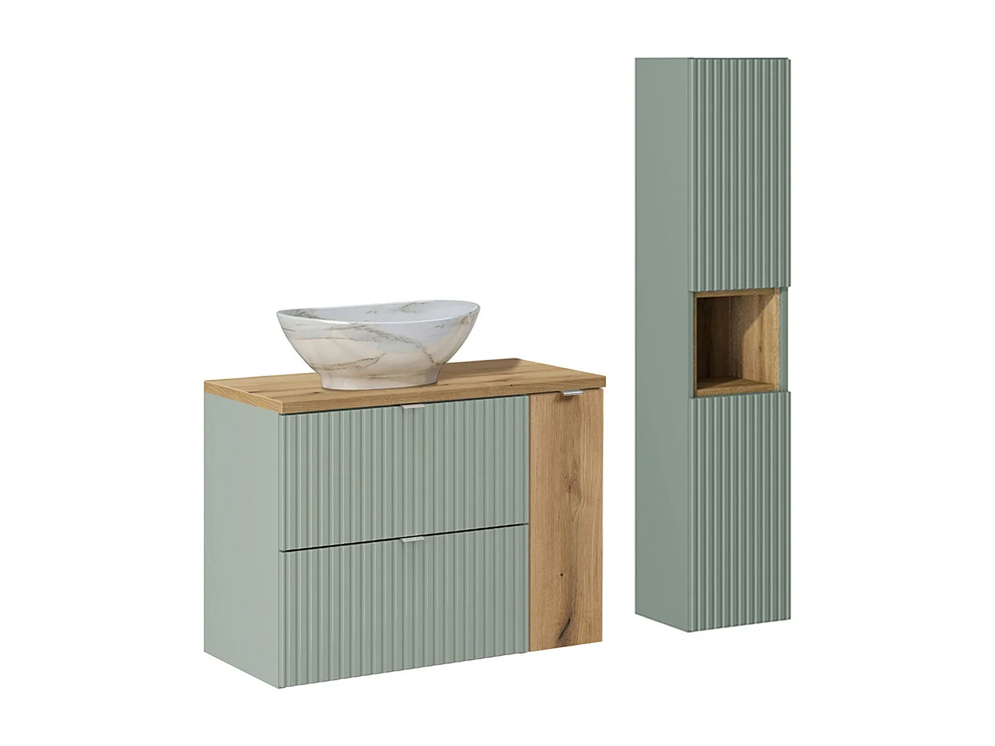 Ensemble meuble simple vasque 80cm et colonne Jade Vert et Bois