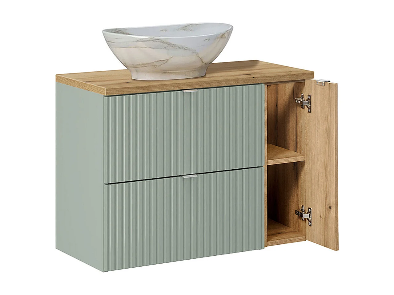 Ensemble meuble simple vasque 80cm et colonne Jade Vert et Bois