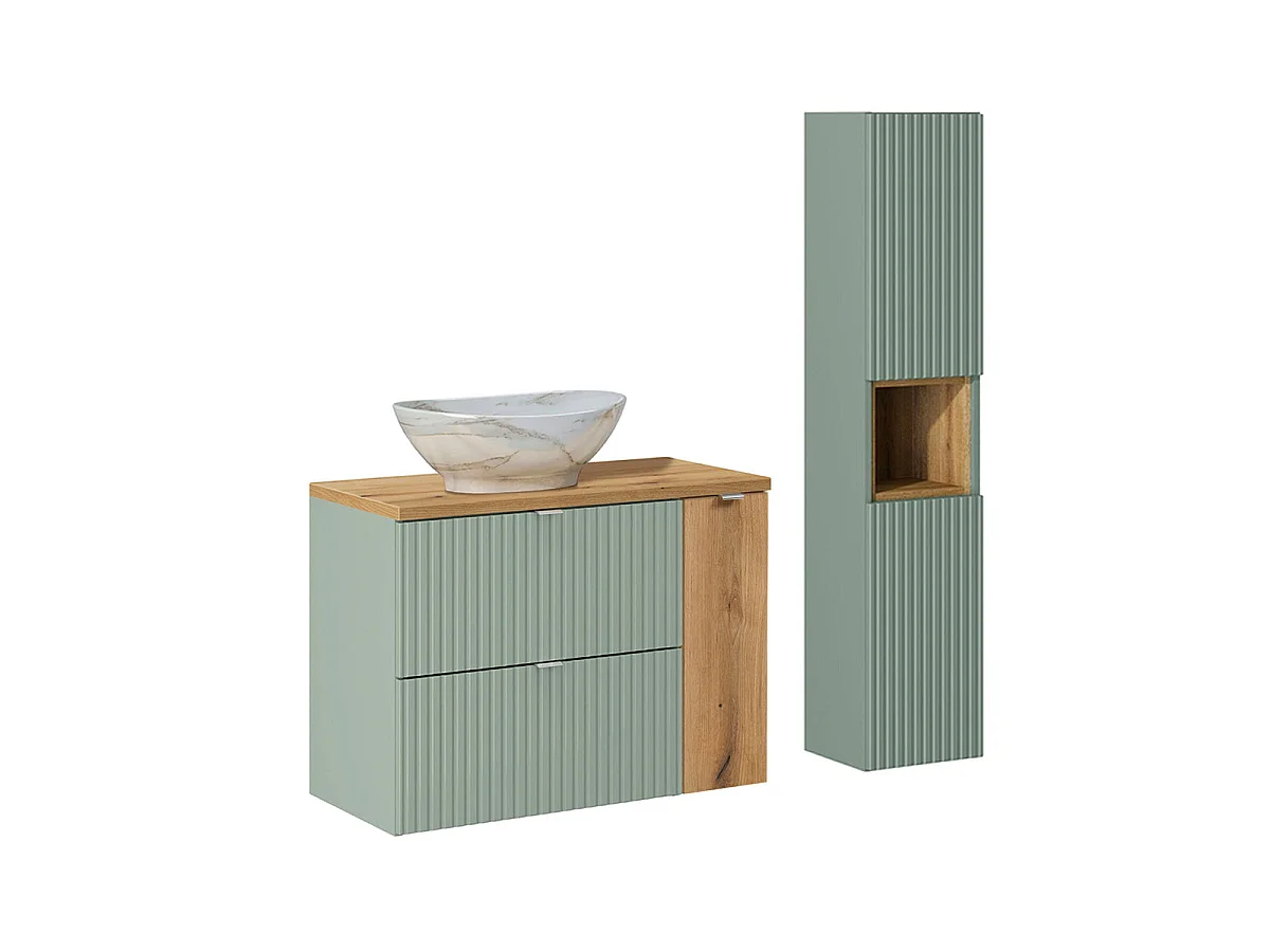 Ensemble meuble simple vasque 80cm og colonne Jade Vert og Bois