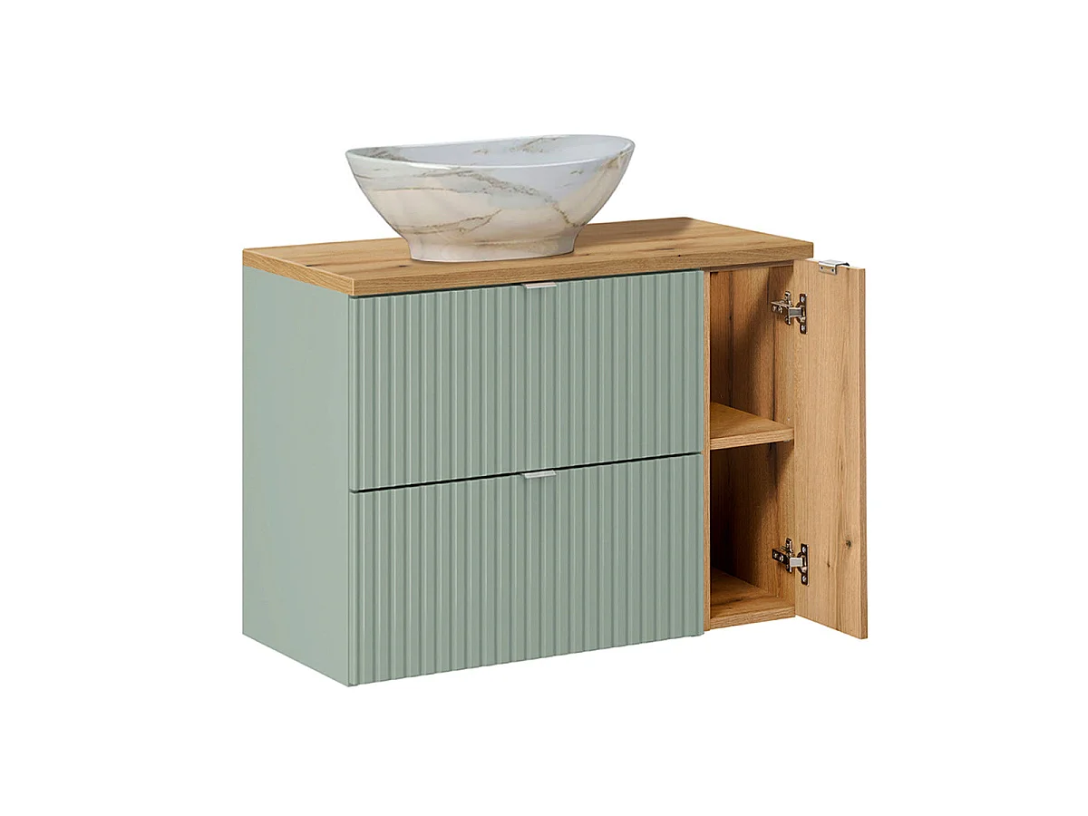 Ensemble meuble simple vasque 80cm og colonne Jade Vert og Bois
