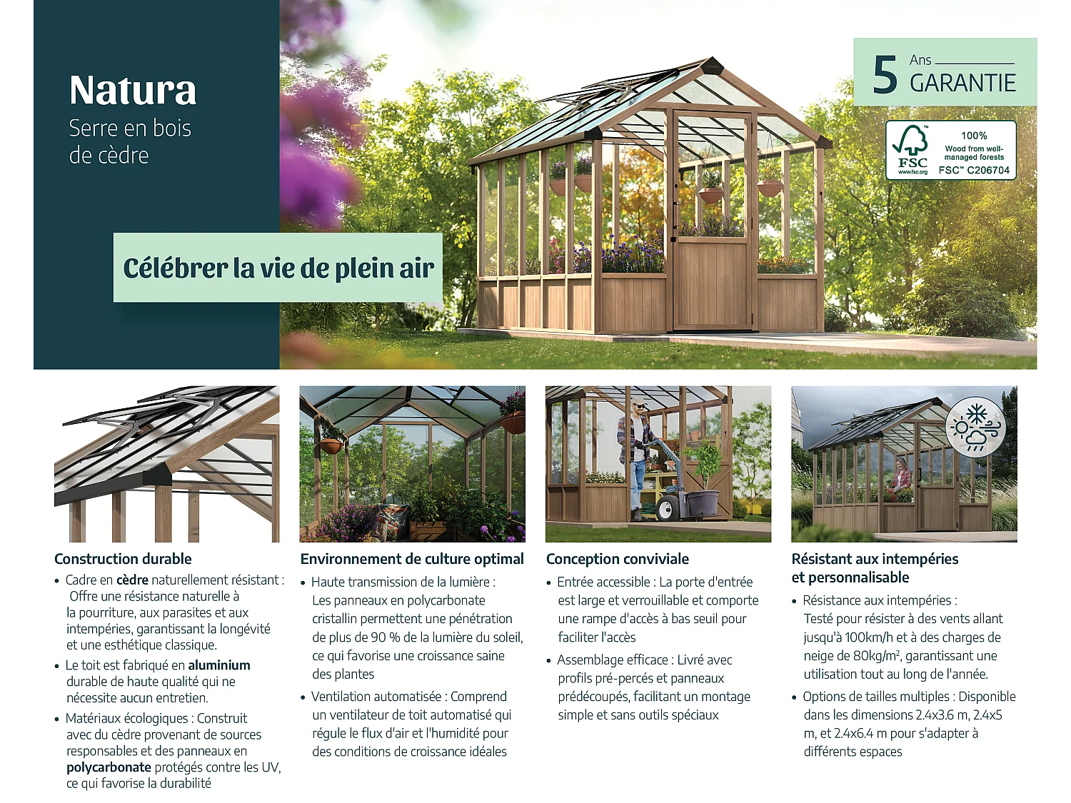 Canopia NATURA Meerwandig Polycarbonaat Tuinkas 360X237.5X261 cm  Cederhouten Serre