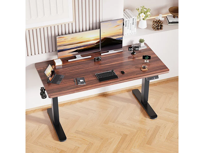 Bureau électrique réglable en hauteur avec prise USB, plateau pour câbles, bureau d'ordinateur, bureau debout avec rappel d'activités sédentaires, 140 x 70 cm
