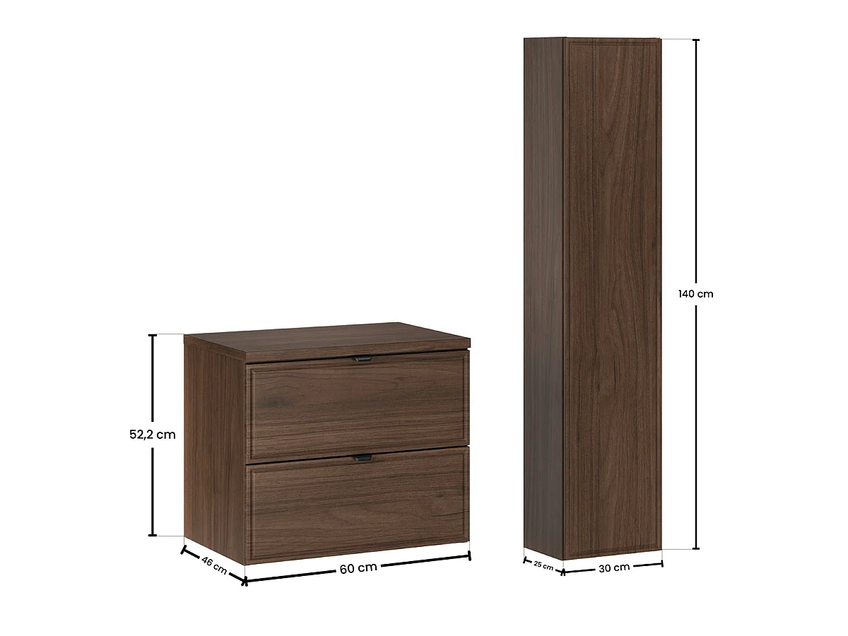 Elias lavabo singolo 60 cm e colonna Legno scuro