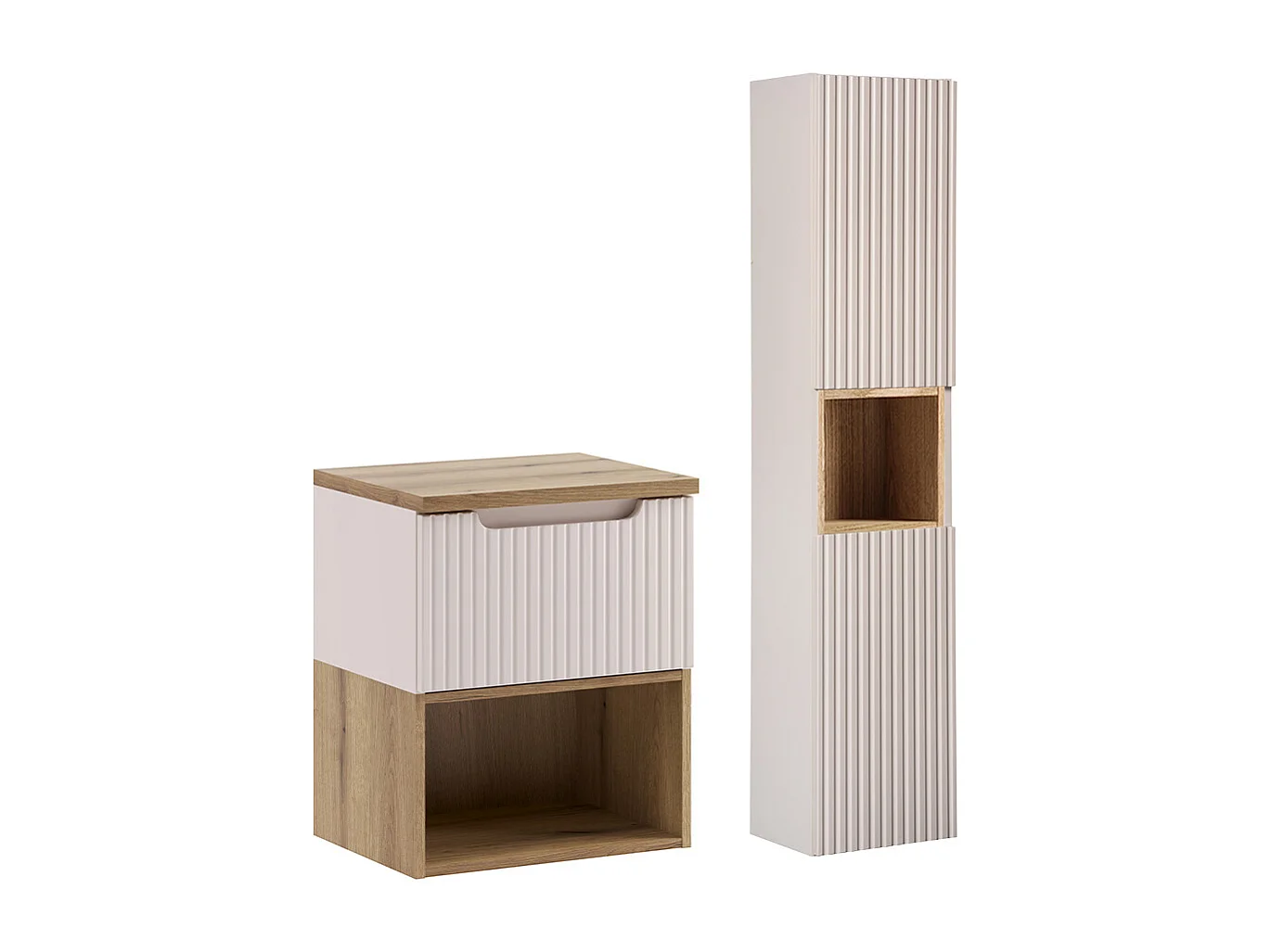 Mueble de tocador de 50 cm y juego de columnas Riva Cashmere y madera