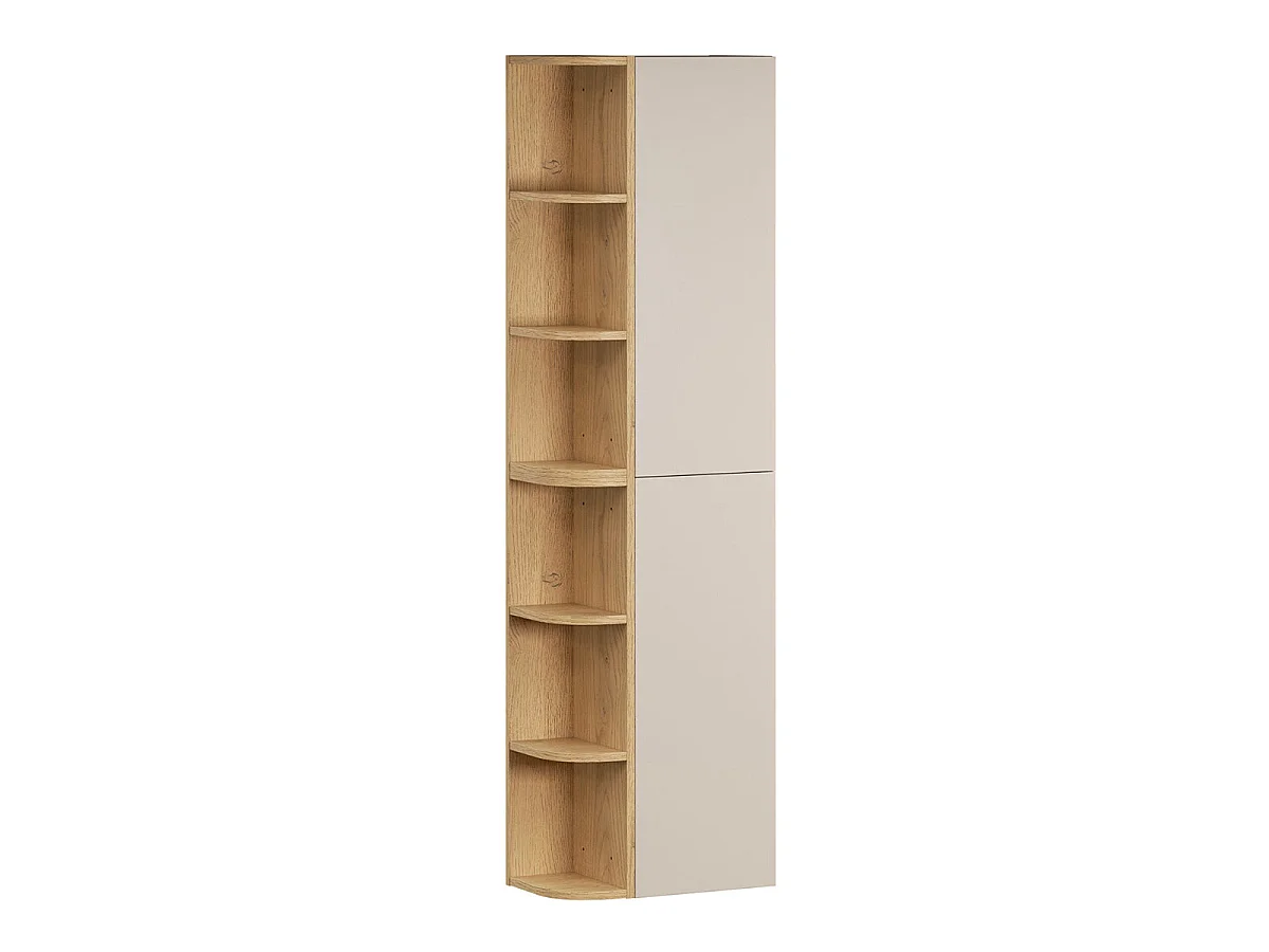 Ensemble meuble simple vasque 120cm niches arrondies colonne et miroir LED Azel Cachemire et Bois