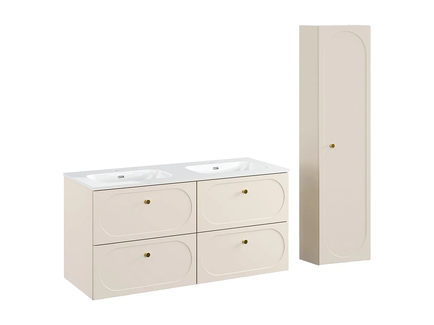 Ensemble meuble double vasque encastrée 120cm et colonne Sanae Beige sable