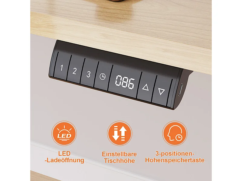 Bureau électrique réglable en hauteur avec prise USB, plateau pour câbles, bureau d'ordinateur, bureau debout avec rappel d'activités sédentaires, 160 x 80 cm