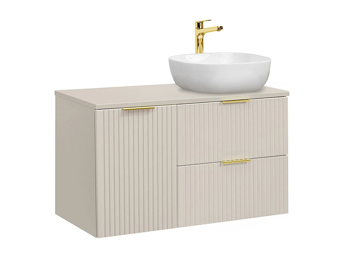 Ensemble meuble simple vasque 100cm panier à linge et colonne Adriel Cachemire