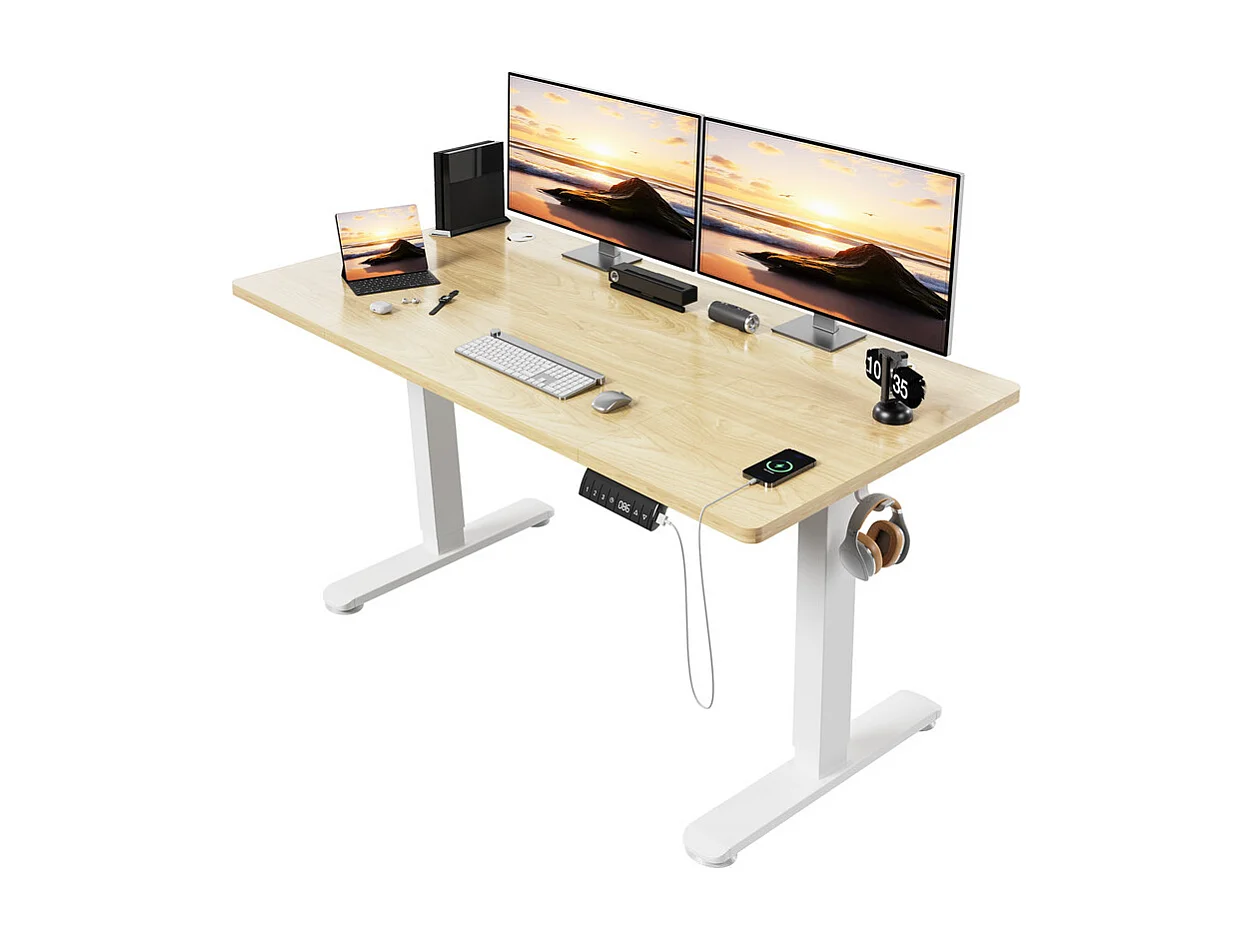 Bureau électrique réglable en hauteur avec prise USB, plateau pour câbles, bureau d'ordinateur, bureau debout avec rappel d'activités sédentaires, 160 x 80 cm