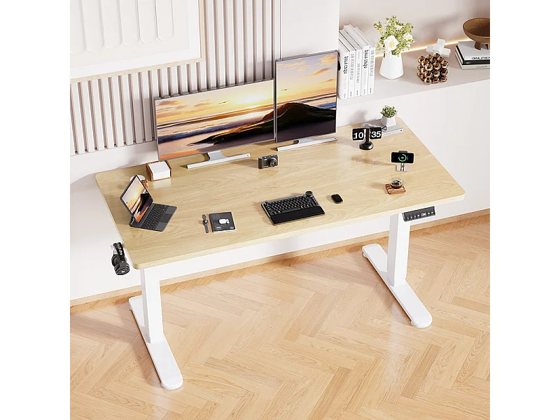Bureau électrique réglable en hauteur avec prise USB, plateau pour câbles, bureau d'ordinateur, bureau debout avec rappel d'activités sédentaires, 160 x 80 cm