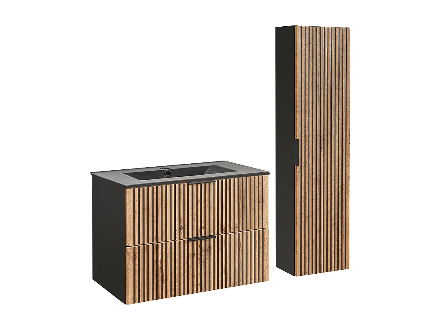 Set di mobili da bagno con lavabo Gaia marrone e nero 80cm