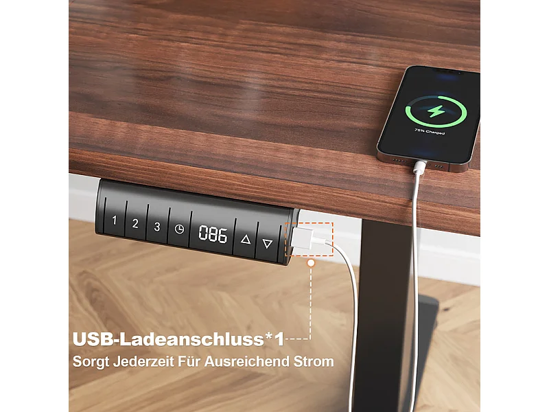 Bureau électrique réglable en hauteur avec prise USB, plateau pour câbles, bureau d'ordinateur, bureau debout avec rappel d'activités sédentaires, 160 x 80 cm