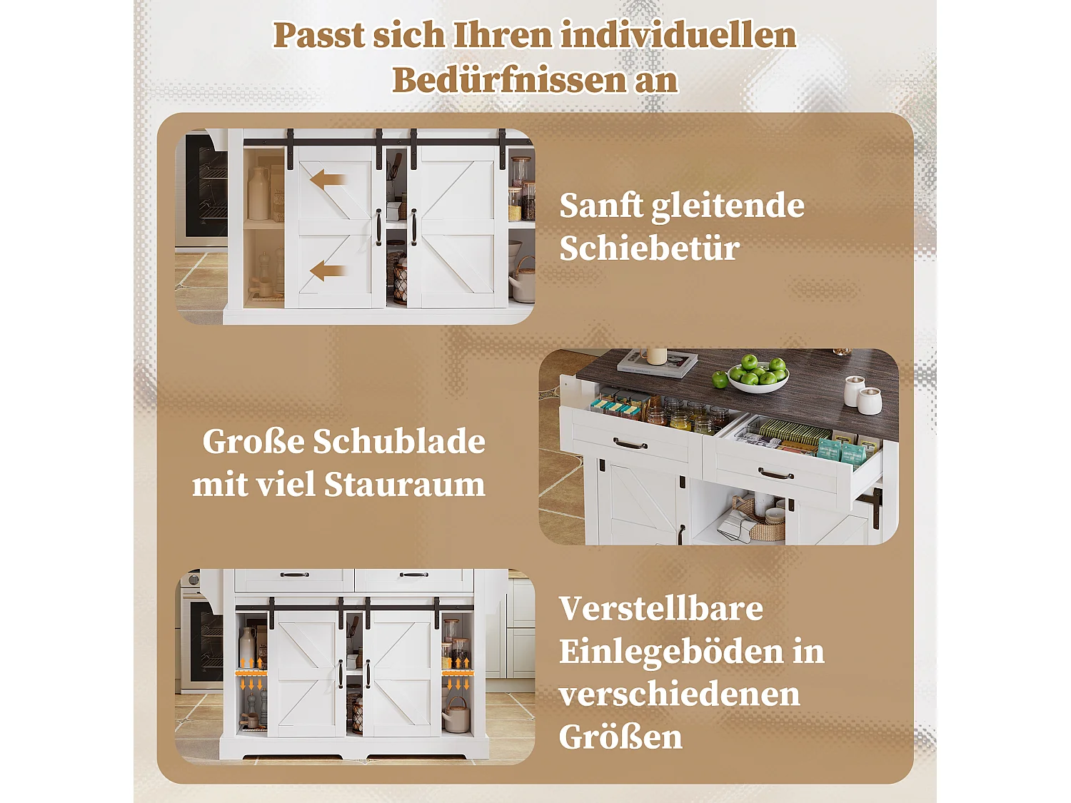 Îlot de cuisine mobile avec plan rabattable et rangements - 120x45/70x91 cm - blanc effet bois