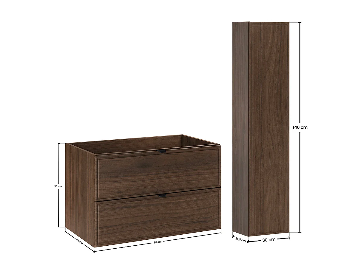 Ensemble meuble simple vasque encastrée 80cm et colonne Elias Bois foncé