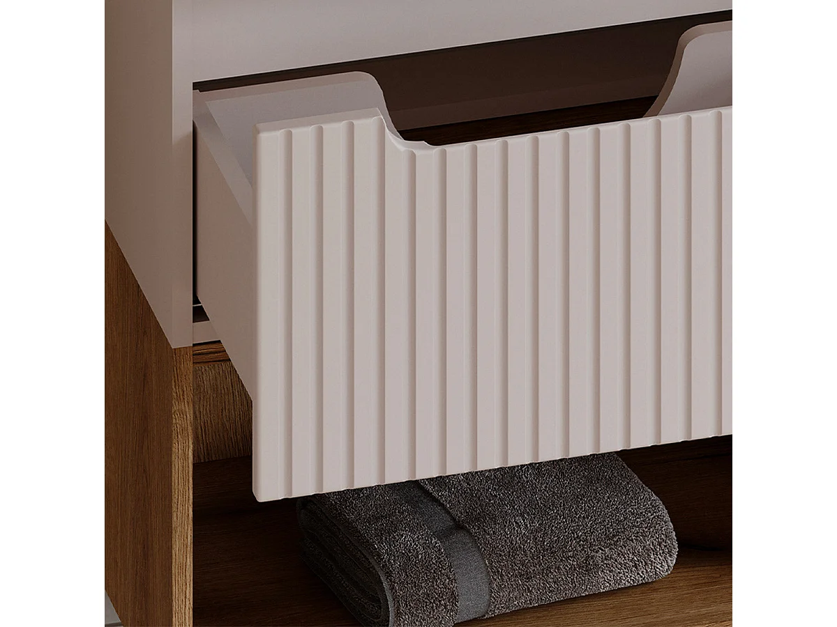 Ensemble meuble simple vasque encastrée 80cm et colonne Riva Cachemire et Bois