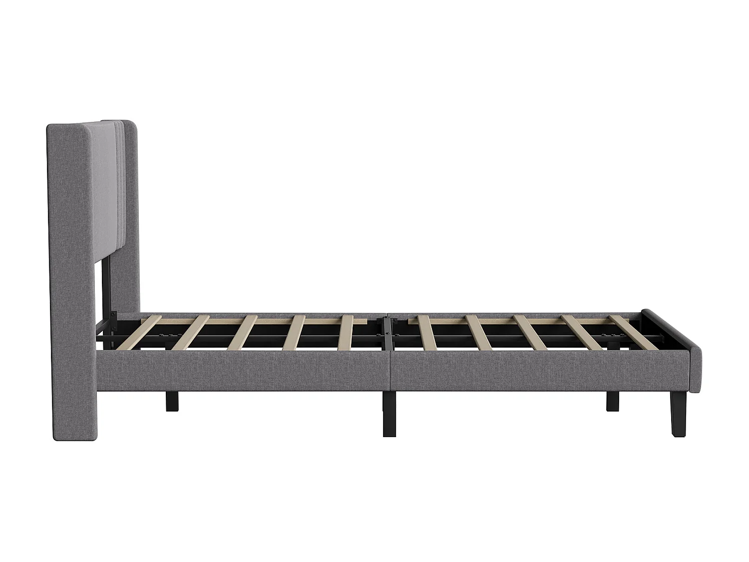 Eenpersoonsbedframe 90x200 cm - met lattenbodem, zachte linnen stof voor slaapkamer/studio - grijs