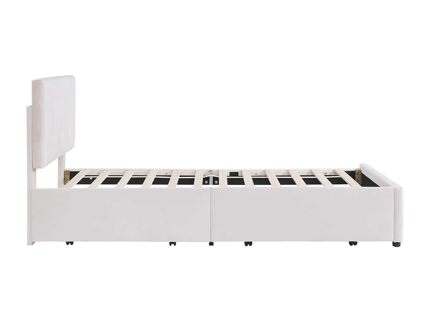 NEXU Structure de Lit - 90 x 200 cm - Lit Rembourré - 4 tiroirs et sommier - Lit Simple - Velours Beige