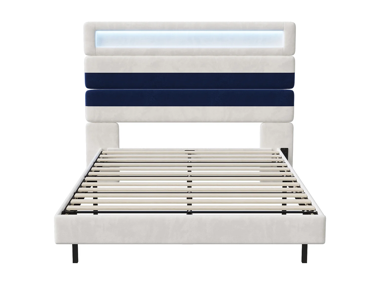NEXU Structure de Lit Double 140 x 190 cm, Cadre Flottant avec Éclairage LED, Tête Haute, USB, Style Moderne, Beige