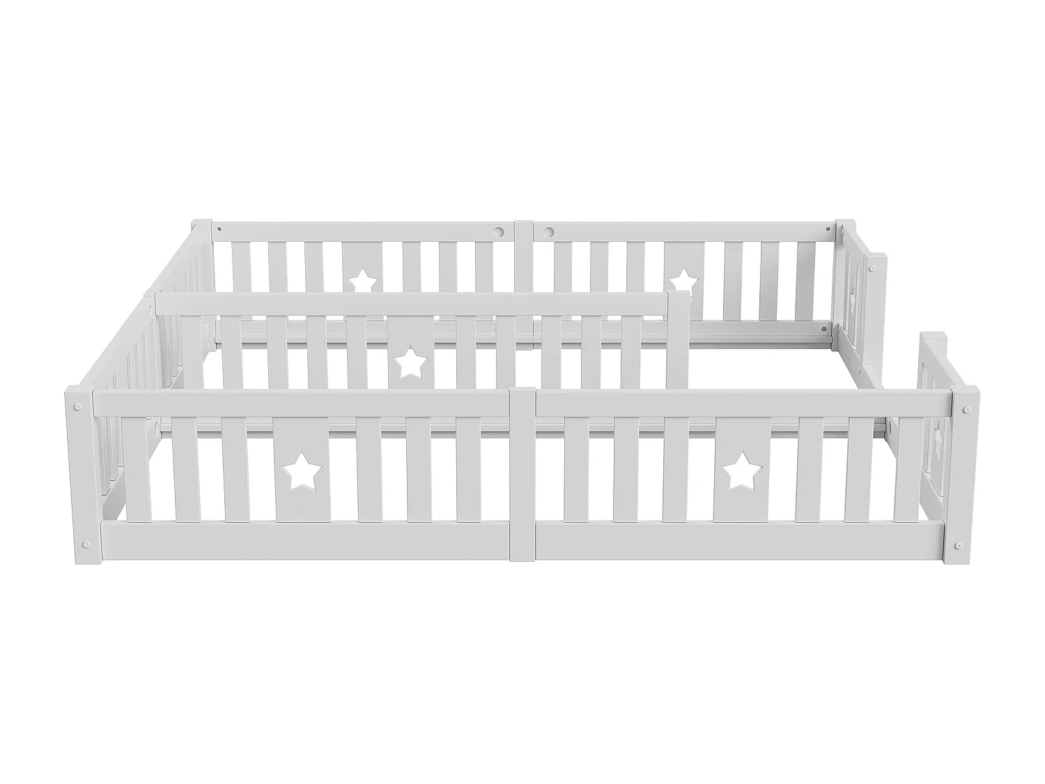 Kinderbed - Vloerbed - Tweepersoonsbed - 90 x 200 cm - Sterrenpatroon - Massief hout - Wit