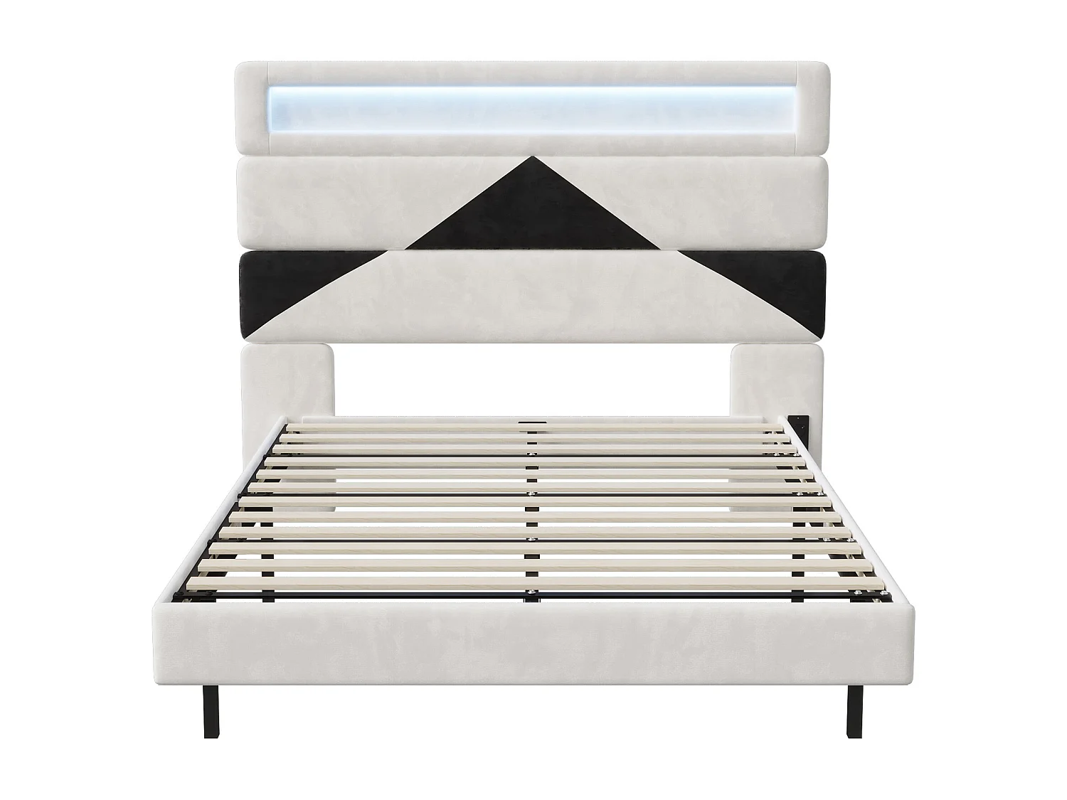 NEXU Structure de Lit Double, 160 x 200 cm, Lit Flottant, Lit avec Éclairage LED, Tête de lit réglable, USB, Blanc cassé