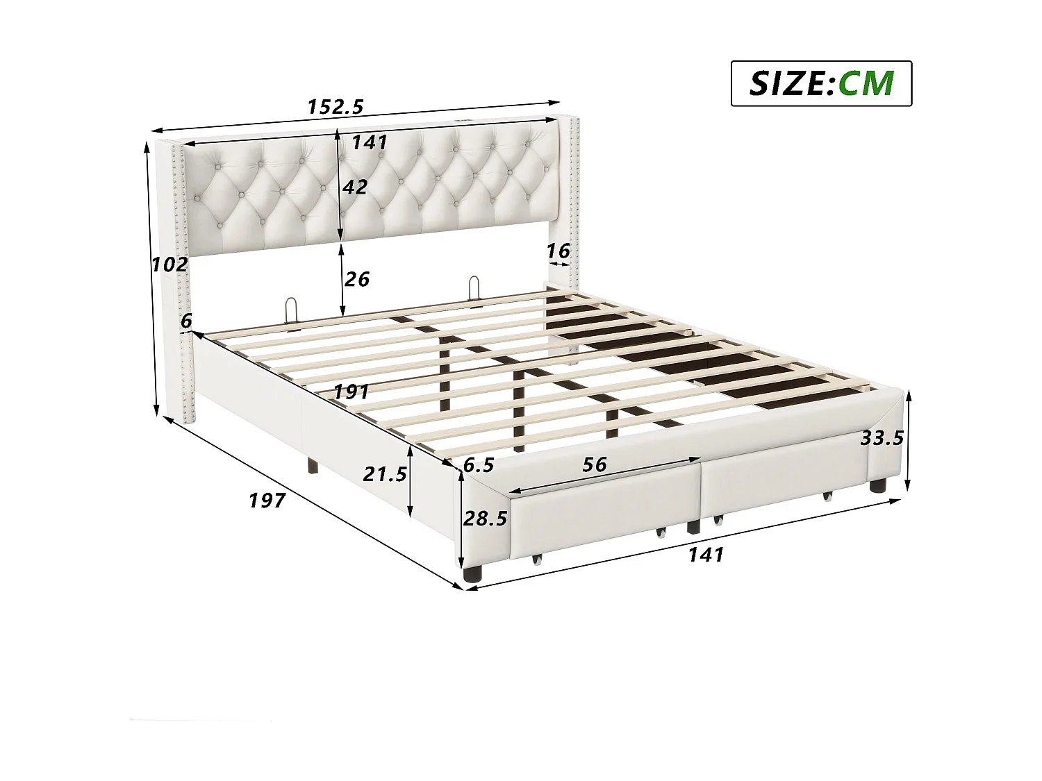 Lit 140x190 cm - POCKETPOP - USB et LED - Moderne - Velours - cadre de lit double 140x190 cm - Blanc cassé