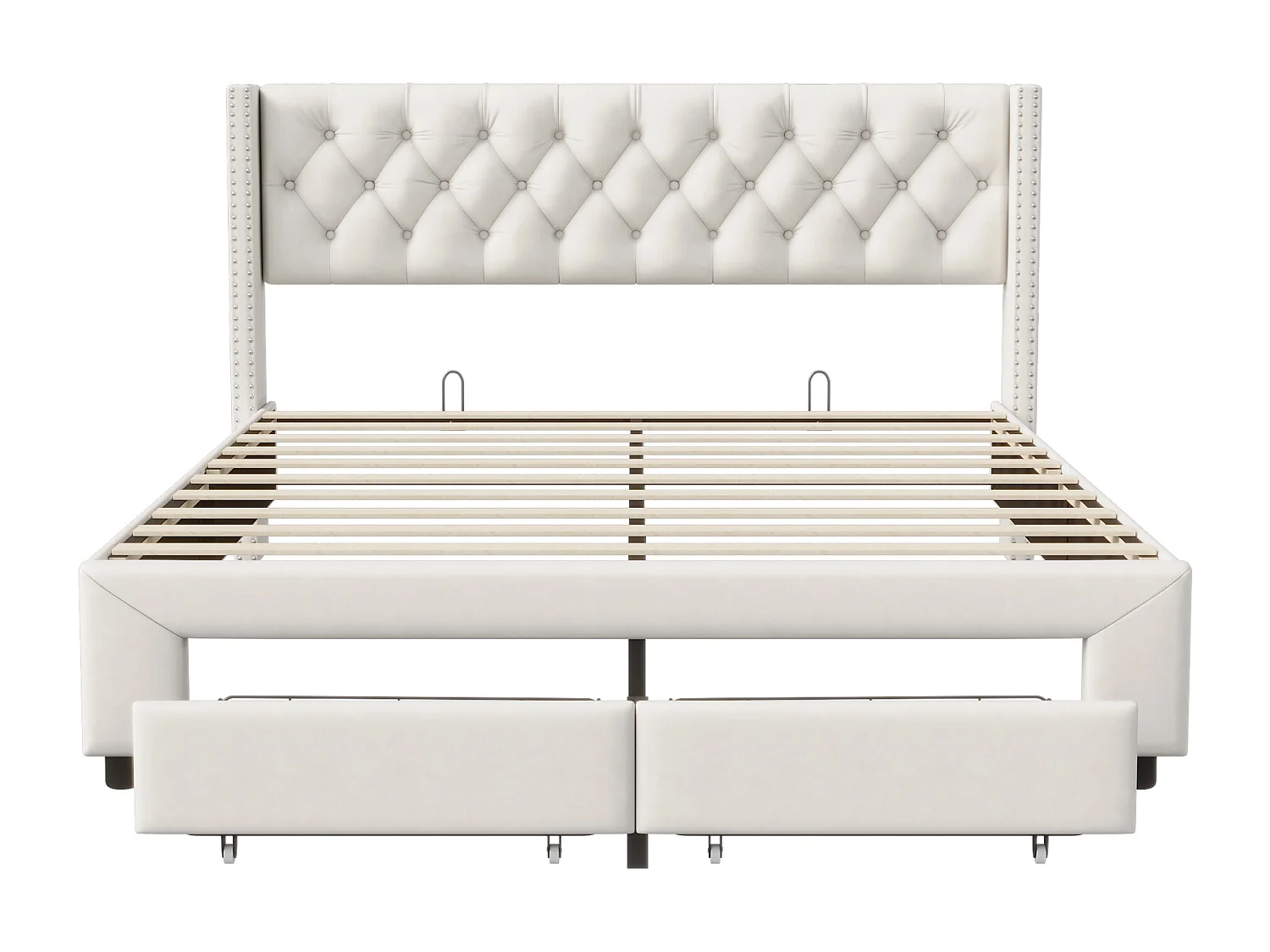 Lit 140x190 cm - POCKETPOP - USB et LED - Moderne - Velours - cadre de lit double 140x190 cm - Blanc cassé